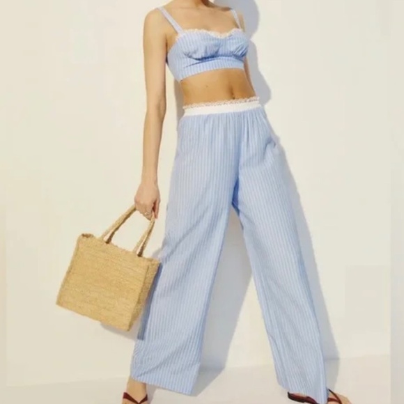 Reformation Pippa Two Piece In Sky Blue Stripe brand new never worn no flaws.